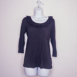 H&M Women's Shirt Ruffle Collar Blouse Black Small Comfy Top